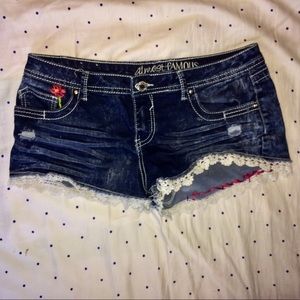 Almost Famous Embroidered Denim Shorts Lace Pink